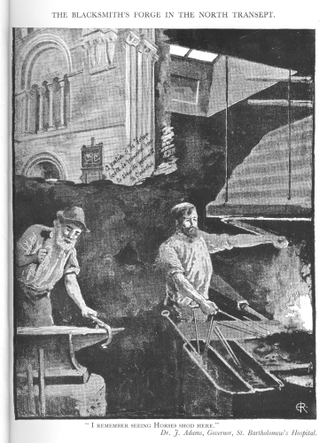 Blacksmith's forge in north transept